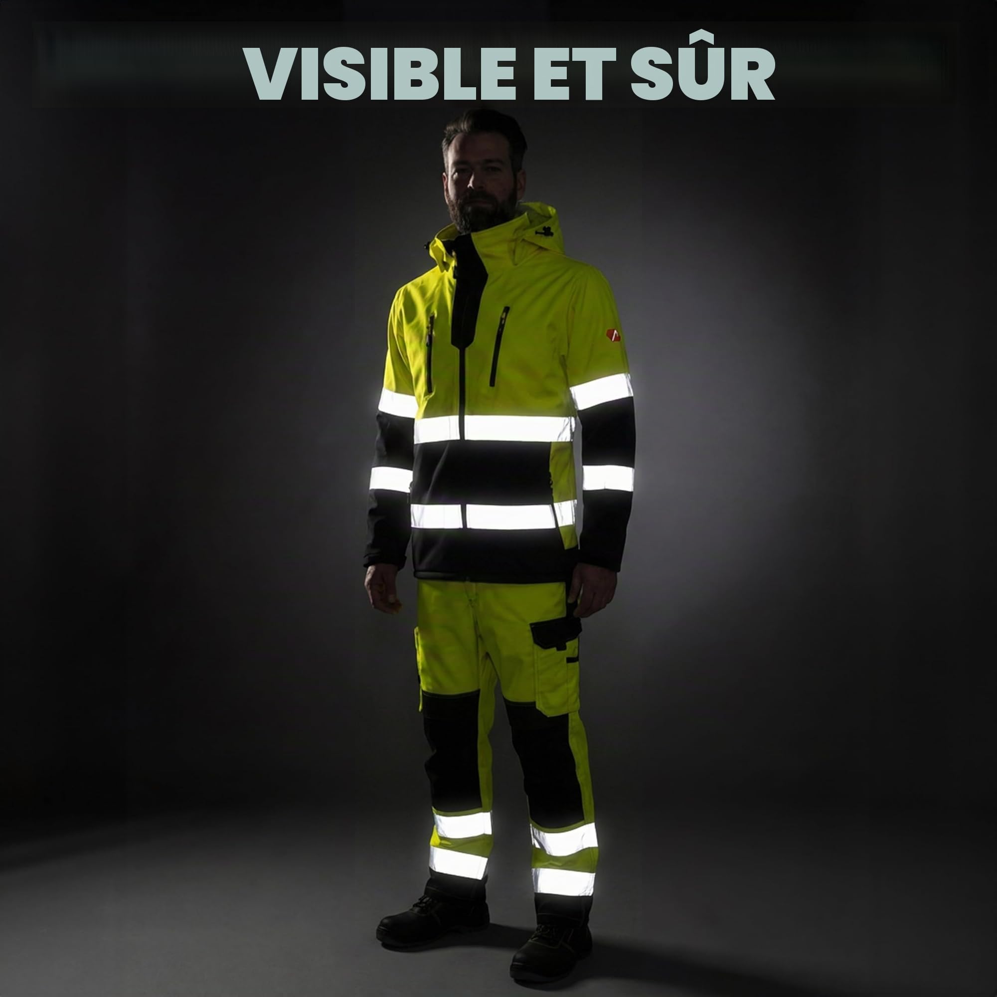 ACE Neon Veste de sécurité - Veste de sécurité softshell robuste avec réflecteurs et capuche amovible - EN ISO 20471 - Jaune - XL