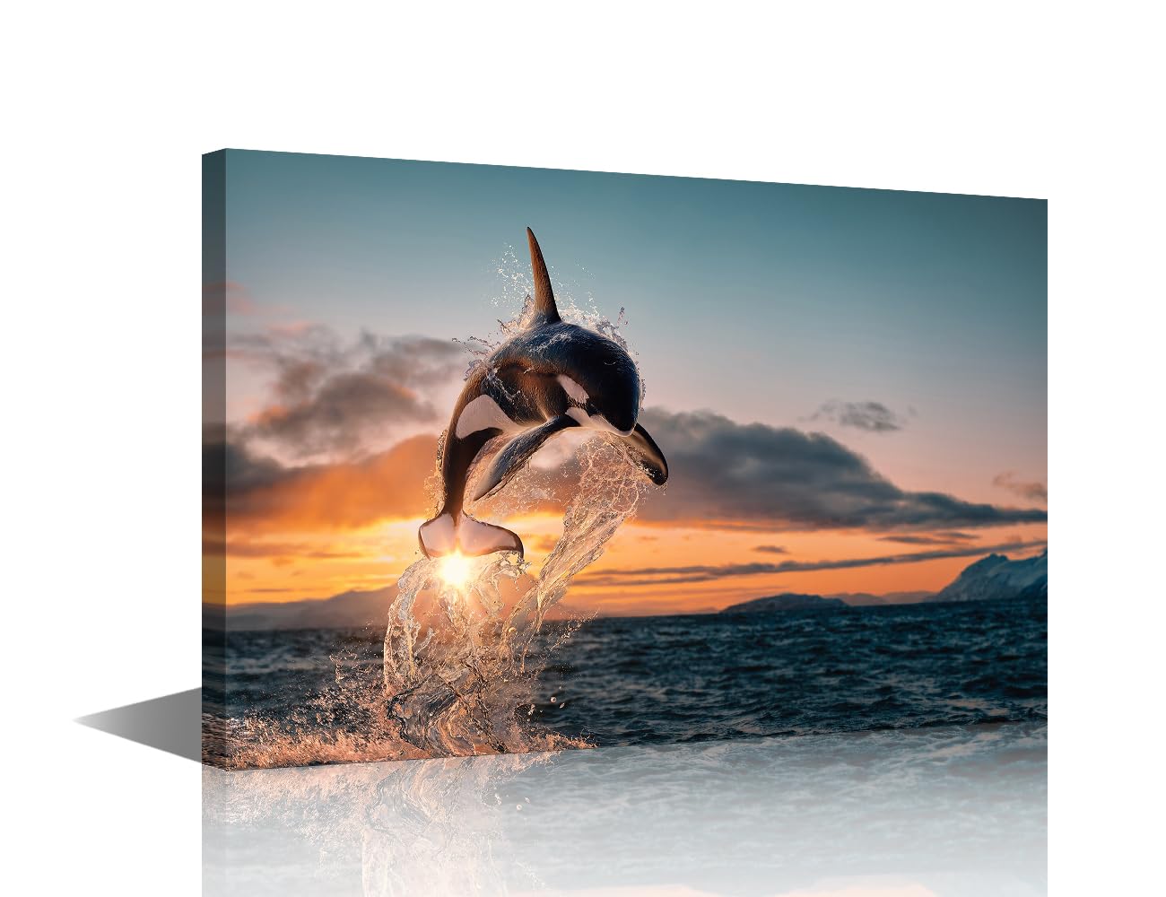 TISHIRON TUMOVO 1Panels Dolphin Leaping Canvas Wall Art for Living Room Abstract Geometry Modern Painting Natural Landscapes Picture for Bedroom Office Home Wall Decorations Frame Wall Decor 18x12in โ image 1