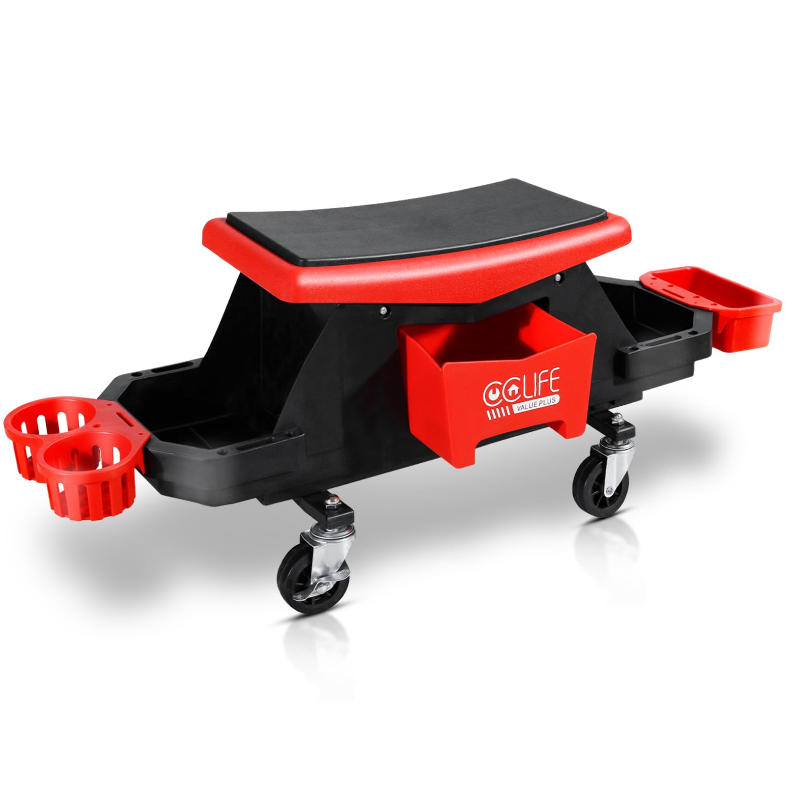 CCLIFE Werkplaatskruk met wielen, 360 graden draaibaar, de wielen kunnen worden bevestigd, draagkracht 180 kg voor autoreparatie, 97 × 31 × 35 cm