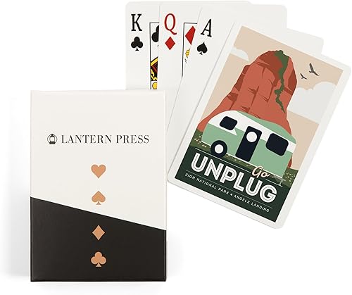 Lantern Press Angels Landing, Zion National Park, Utah, Go Unplug, Retro Camper, 52 Playing Cards for Adults, Poker Size Card Deck