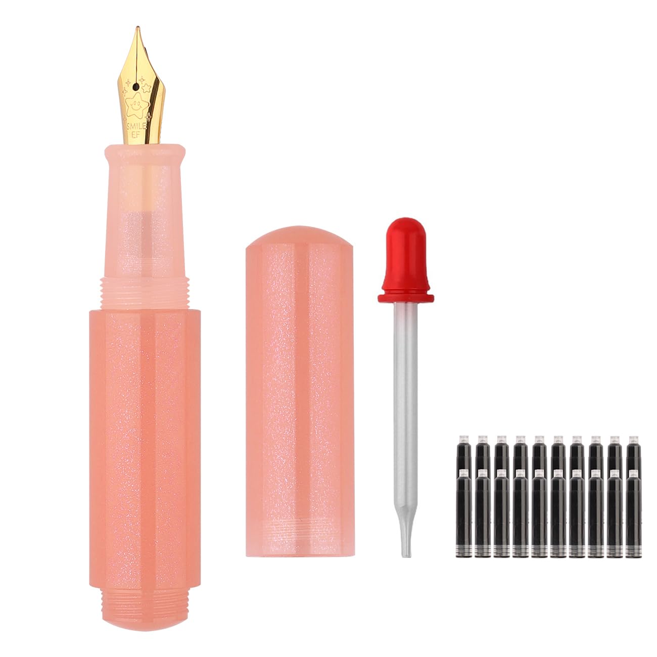 SIPLIV Wancai Mini Candy-colored Fountain Pen Pocket-Size Travel Pen with Short Size Eyedropper and 20 Black Ink Cartridges - Iridium Extra Fine Nib, Pink โ image 1