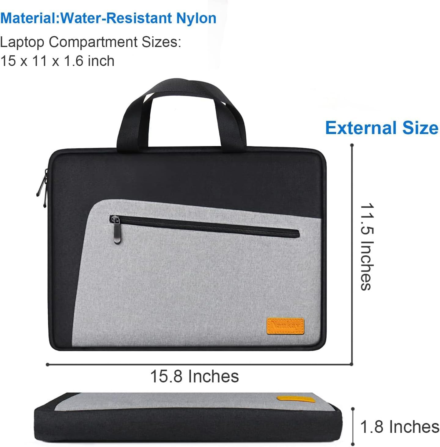 Laptop Case, 15.6 Inch Laptop Briefcase Sleeve Shockproof Protective Water Resistant Computer Carrying Bag Compatible with 15.6 inch HP, Dell, Acer, Asus, Lenovo, Notebook, Black Grey - Image 4