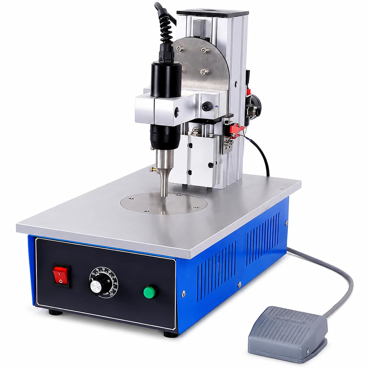 Soldadora por puntos ultrasónica neumática, máquina de soldadura de plástico de 30 KHz | Control electrónico de pedal para soldadura, remachado y montaje de materiales no tejidos, nailon y termoplásticos