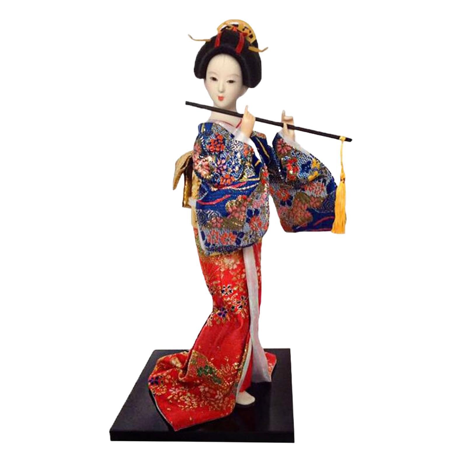 PIXZCSA 12inch Geisha Doll Figurine Intricate Hand Painting Colorful Detail Stylish Home Decor Geisha Doll Statue Is Made Of Resin Ethnic Japanese Dolls, Blue and Red, Height 30cm