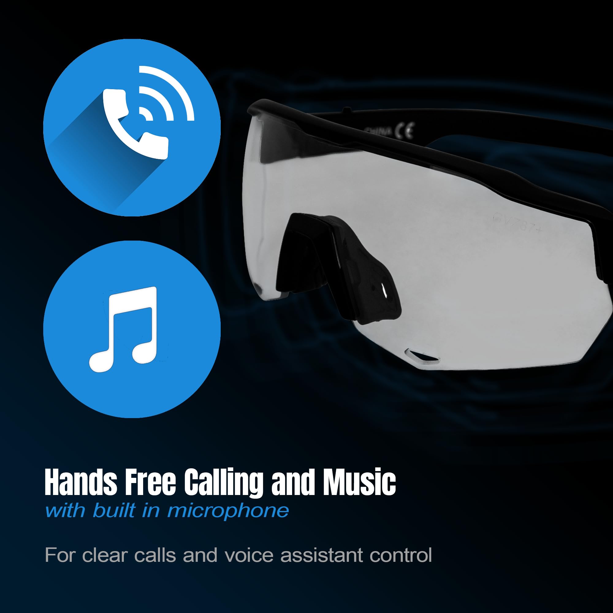 Global Vision Jam 1 - Occhiali da ciclismo con lenti trasparenti, senza fili, Bluetooth, certificati ANSI Z87.1, infrangibili, protezione UV400, chiamate in vivavoce e musica, con custodia rigida