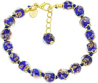 Murano Glass Bracelet Italian Blue Sommerso Sparkling Beads Handmade Blown Glass - Murano Glass Bracelets for Women