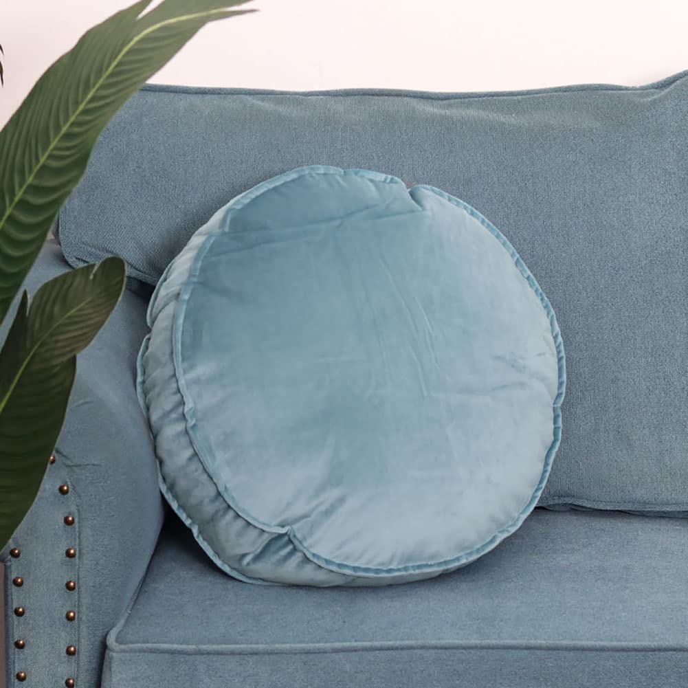 Teieas Round Floor Pillow Cushion Stereoscopic Japanese Style Cotton Large Velvet Meditation Pillow Throw Pillow Stuffed Pouf with Removable Cover for Living Room Balcony Outdoor Light Blue