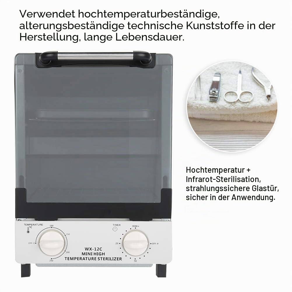 Dioche Hochtemperatur-Sterilisator, 10 l Sterilisationsbox, Infrarot-Sterilisationsschrank, Desinfektionsgerät für Manikürezubehör und Friseurwerkzeuge