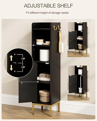 Miniatura 6 de Armario de almacenamiento para baño, gabinete pequeño de esquina con puerta y estantes, gabinete de papel higiénico estrecho, organizador de baño