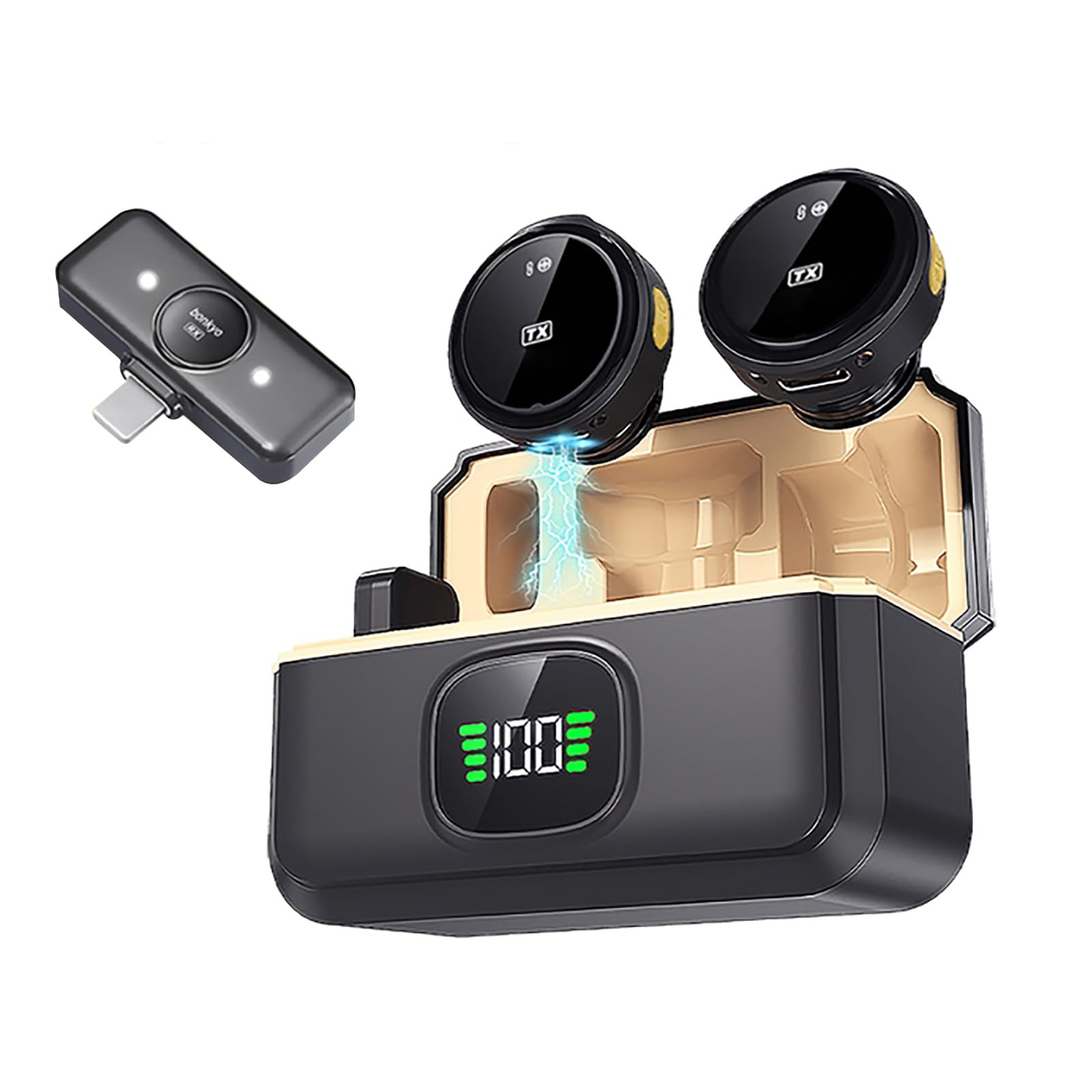 Micrófono Lavalier inalámbrico magnético para Android, iPhone (2 TX+1 RX+estuche de carga), cancelación inteligente de ruido de 2.