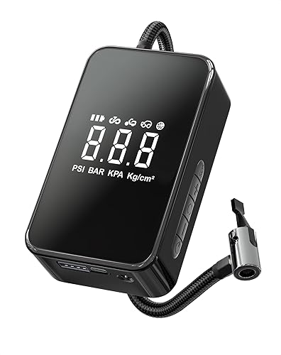 Compresor de aire portátil -Amasrich ET06 Pro-Tire Inflador, 15,000 mAh Banco de energía de bomba de bicicleta eléctrica, 150PSI USB inalámbrico