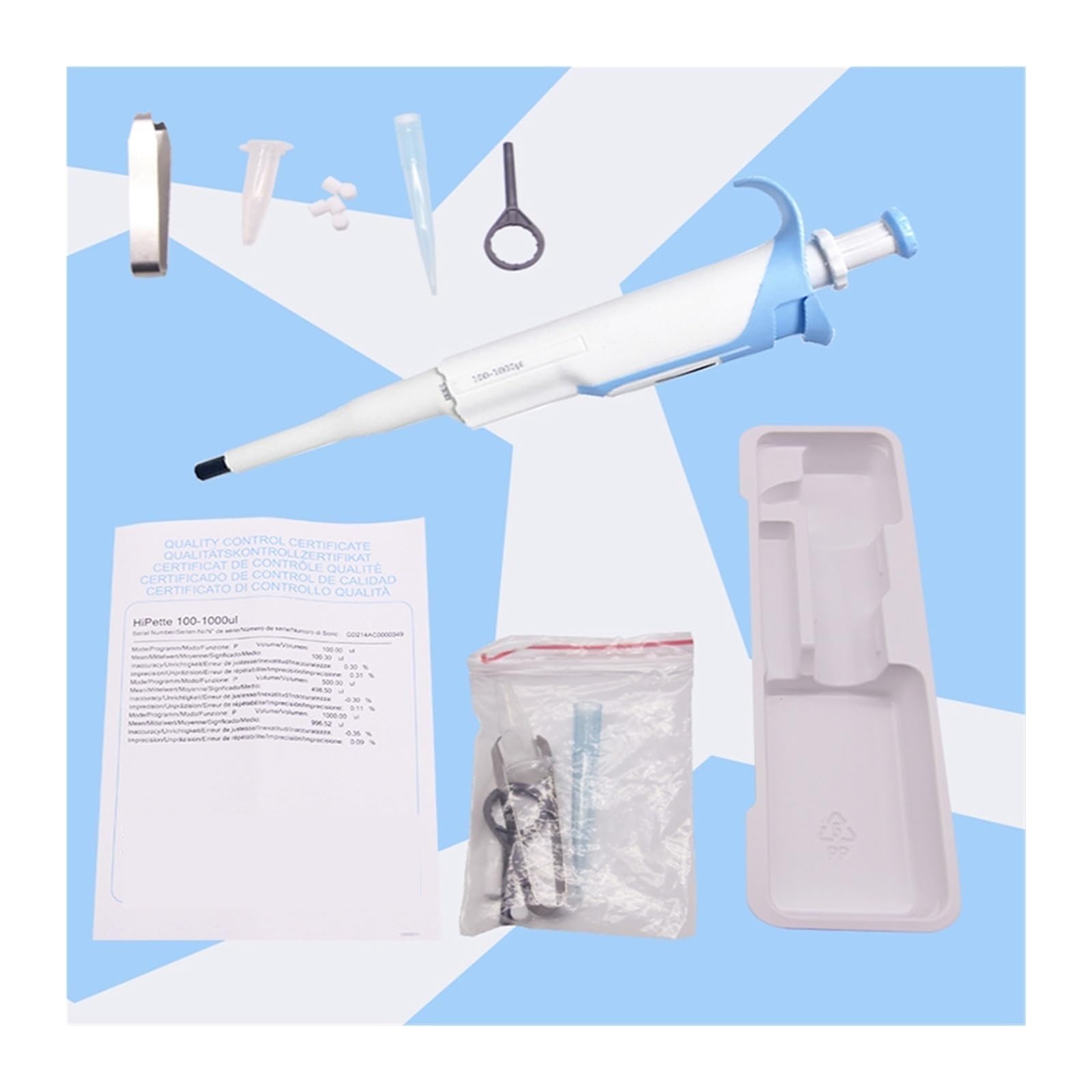 Pipeta, Pipeta de laboratorio digital ajustable 0,1 a 10 ml, suministros, cuentagotas esterilizable en autoclave, médicos con puntas(100-1000ul)