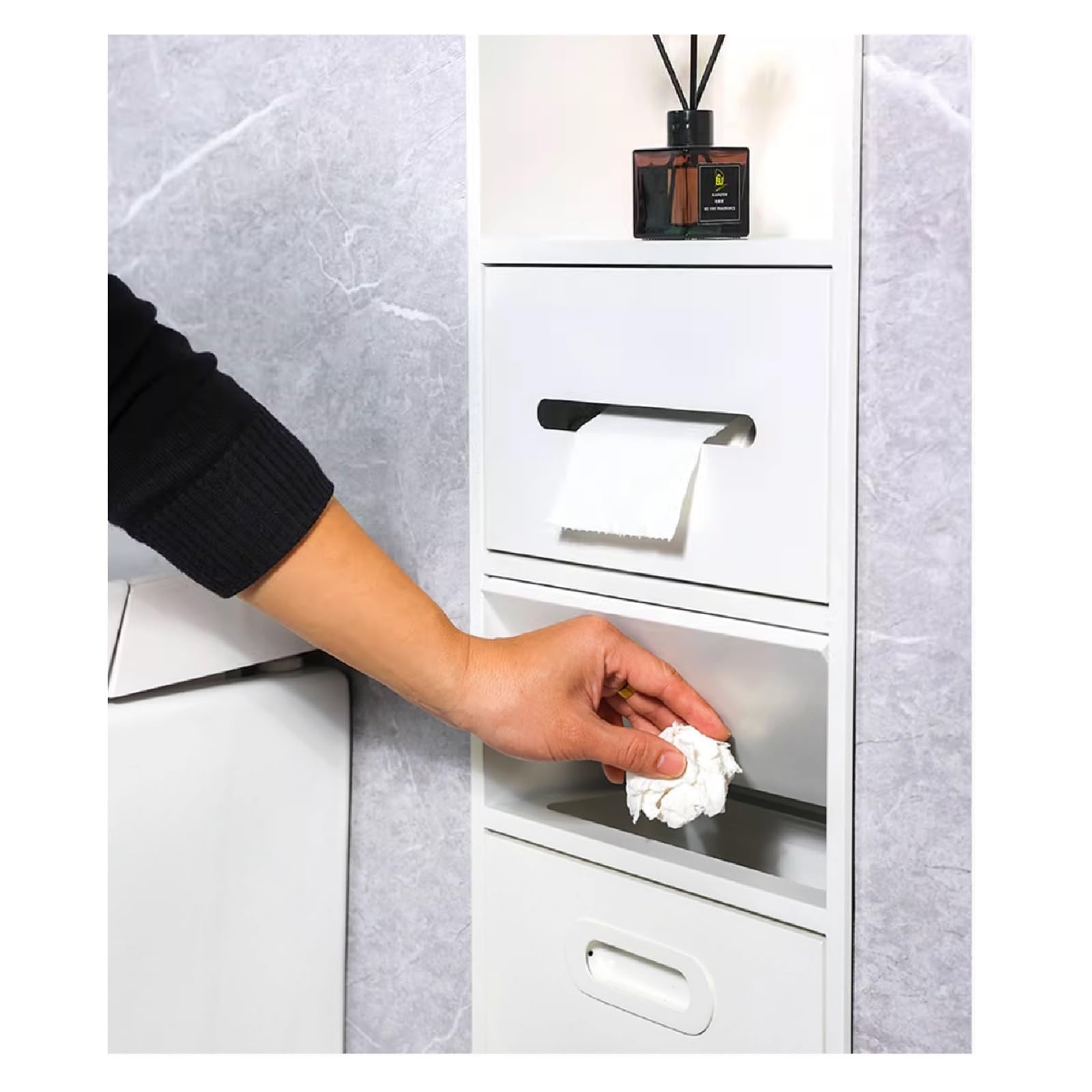 Doccia in acciaio inox – Porta carta igienica impermeabile e cestino da incasso per bagno – nize shampoo/articoli da toeletta – nero 86 x 30 x 14 cm
