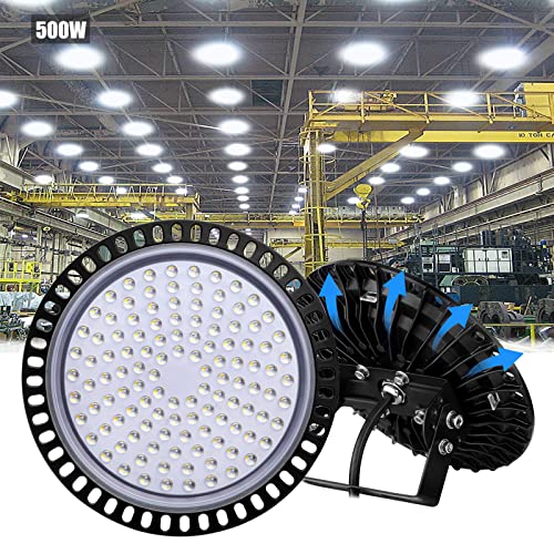 Sararoom 500W UFO Lámpara Industrial, 40000LM LED Lámpara de Alta Bahía, 6500K Blanco Frío UFO Focos LED Exterior Industrial Lámpara, Super brillante Luz de Seguridad para Almacén Fábrica Sótano-1Pcs