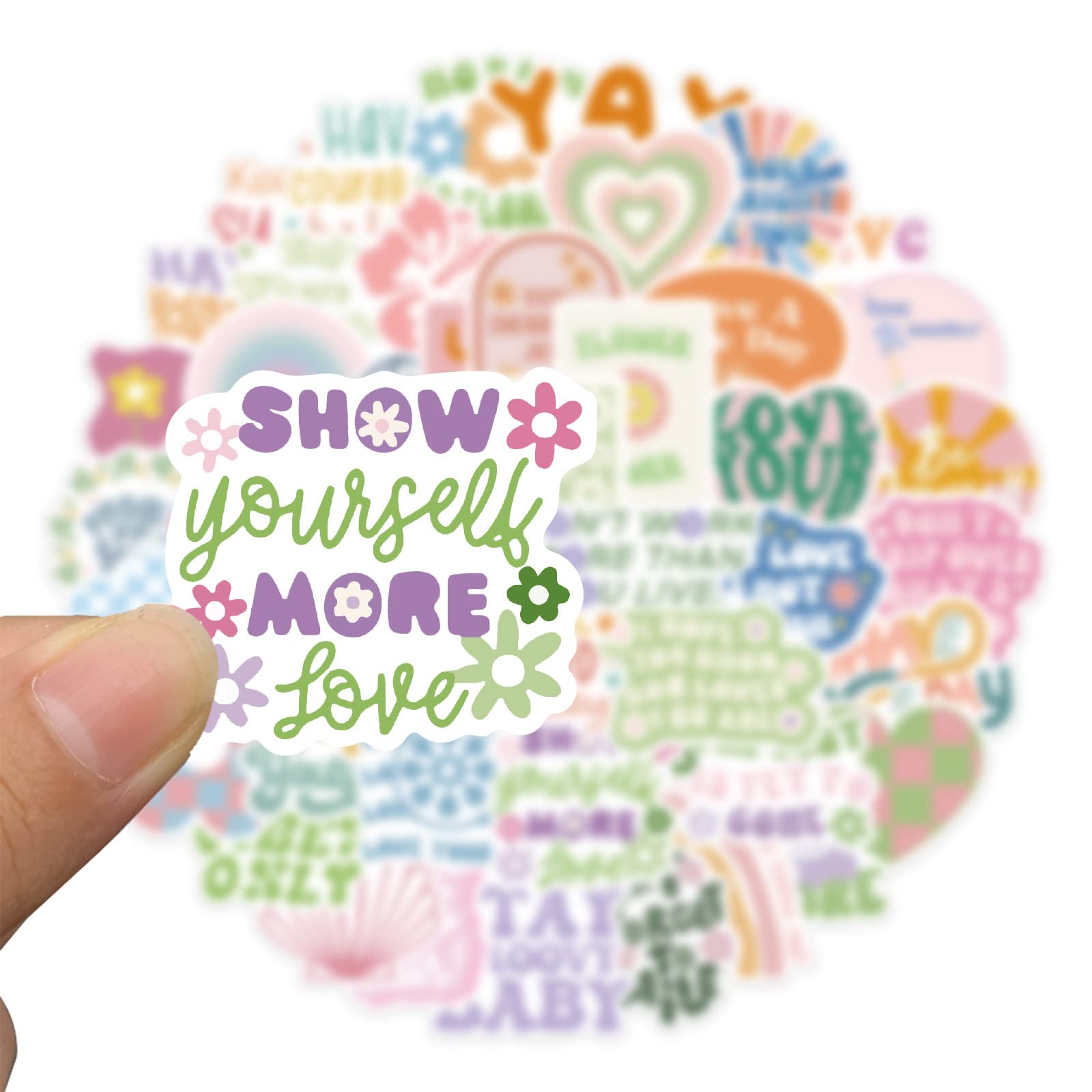 100PCS Aesthetic Preppy Pastel Inspirational Stickers - Vinyl, Waterproof, For Water Bottles, Laptops, Phones - View #10