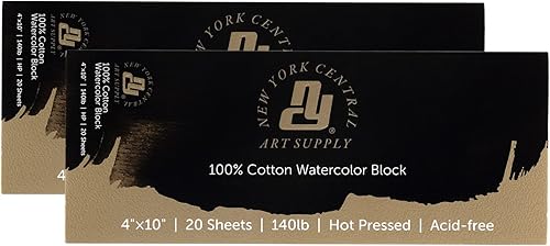Miniatura 10 de New York Central Bloques de papel de acuarela 100% algodón, paquete de 2 unidades de 140 libras, 7 x 10 pulgadas, papel de acuarela de alta calidad