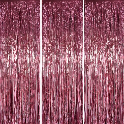 Voircoloria 3.3 x 6.6 ft Foil Fringe Backdrop Curtains Tinsel Streamers Party Decorations Fringe Backdrop for Birthday Baby Shower Gender Reveal Graduation (3 Burgundy)