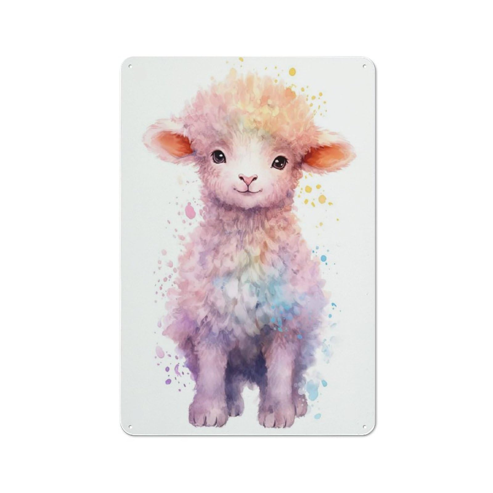 Junmoney Style-3 For Lounge Or Reading Corner, Cute Watercolor Baby Sheep Retro Tin Sign 30X20cm, Gift For Reading Corner Decorators During The Christmas Season