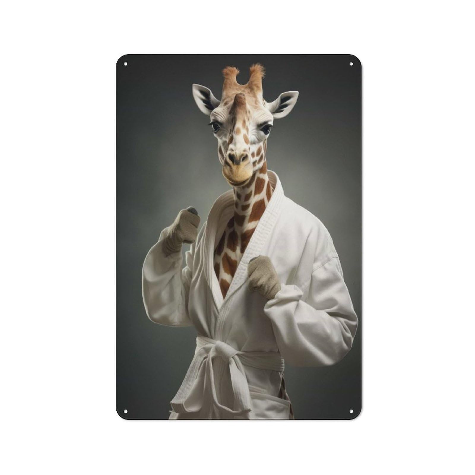 Junmoney Karate Giraffe Metal Wall Art Sign With Design 30X20cm, Modern Retro Urban Room Decor For Workspace, Cafe, Hallway Or Garage