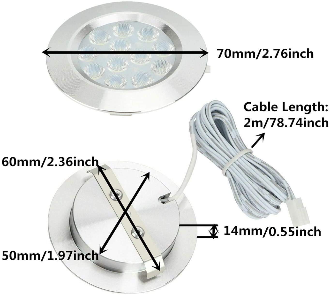 6 faretti interni da 12 V, 3 W, 12 LED, da incasso a soffitto, 6000 K, luce bianca da incasso con cavo per camper, camper, camper, camper, barca
