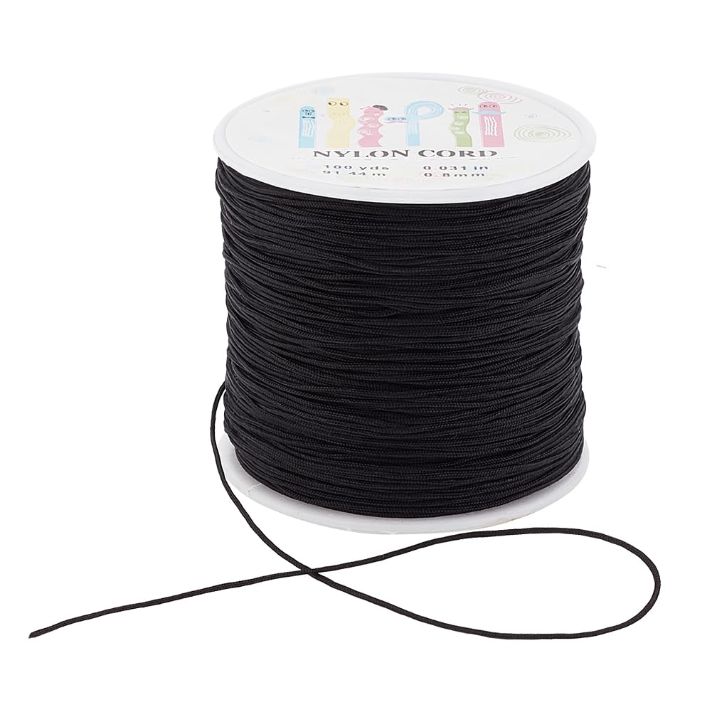 PH PandaHall 100 Yards 0.8mm Nylon Beading String Wind Chime Cord Replacement Thread for Bracelet Chinese Knotting Black Kumihimo Macrame Braided Lift Shade for Blind Windows
