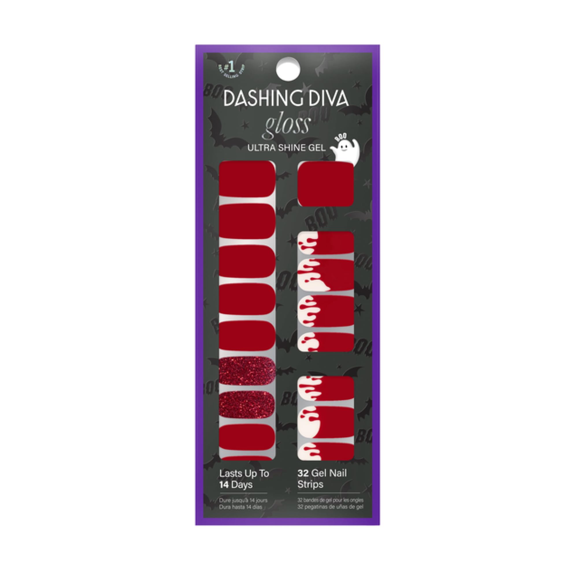 Dashing Diva Gloss Nail Strips - Michael Myers Loves My Mani - UV Free, Chip Resistant, Long Lasting Gel Nail Stickers - 3-Piece Manicure Set -