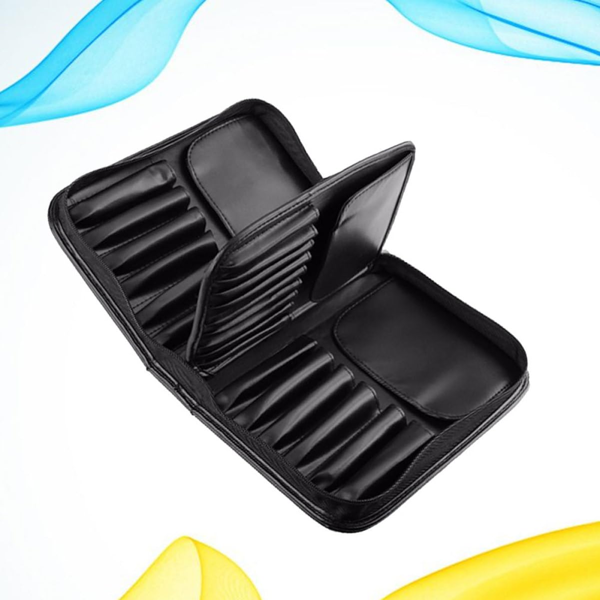 Borsa Nera Grande Capacità per Porta Pennelli Make-up in Pelle Pu | Pieghevole e Compatta, Formato 1 Pezzo, Adatta per Auto e Viaggio, Può Contenere Fino a 29 Pezzi
