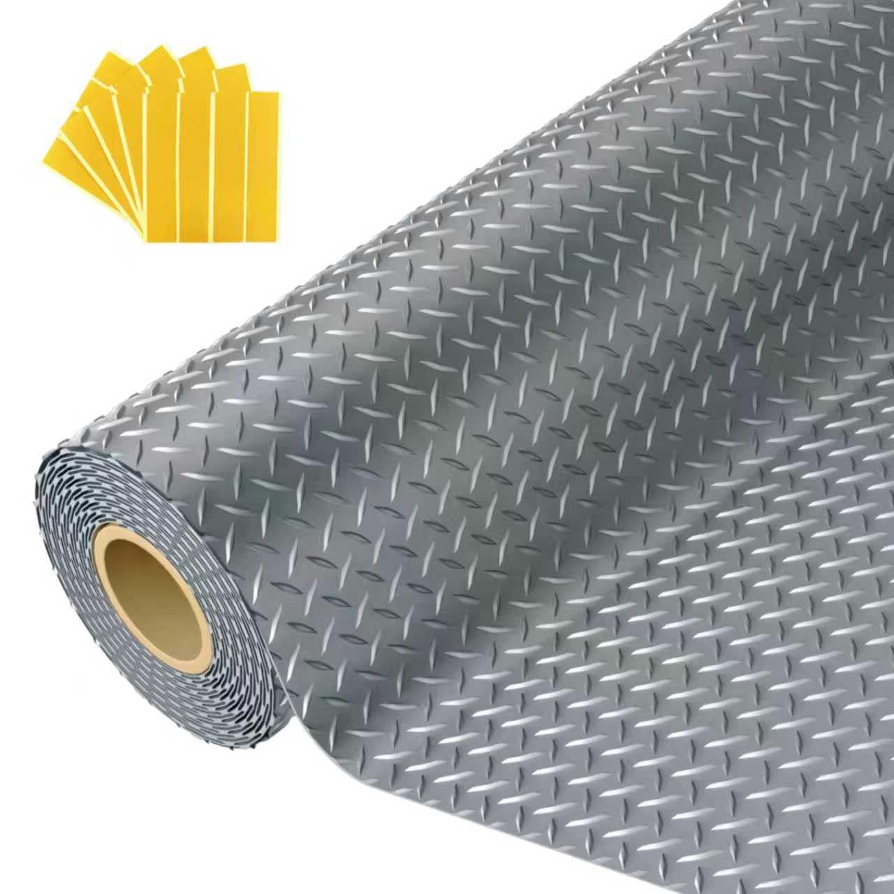 7.5x25 FT Garage Floor Mat, 2.8mm Thickened Flooring Roll for Under Car with 20Pcs Tapes, 188SQFT Diamond Plate Non-Slip Floor Protector Mat for Garage, Warehouse, Gyms, Trailer(Grey)