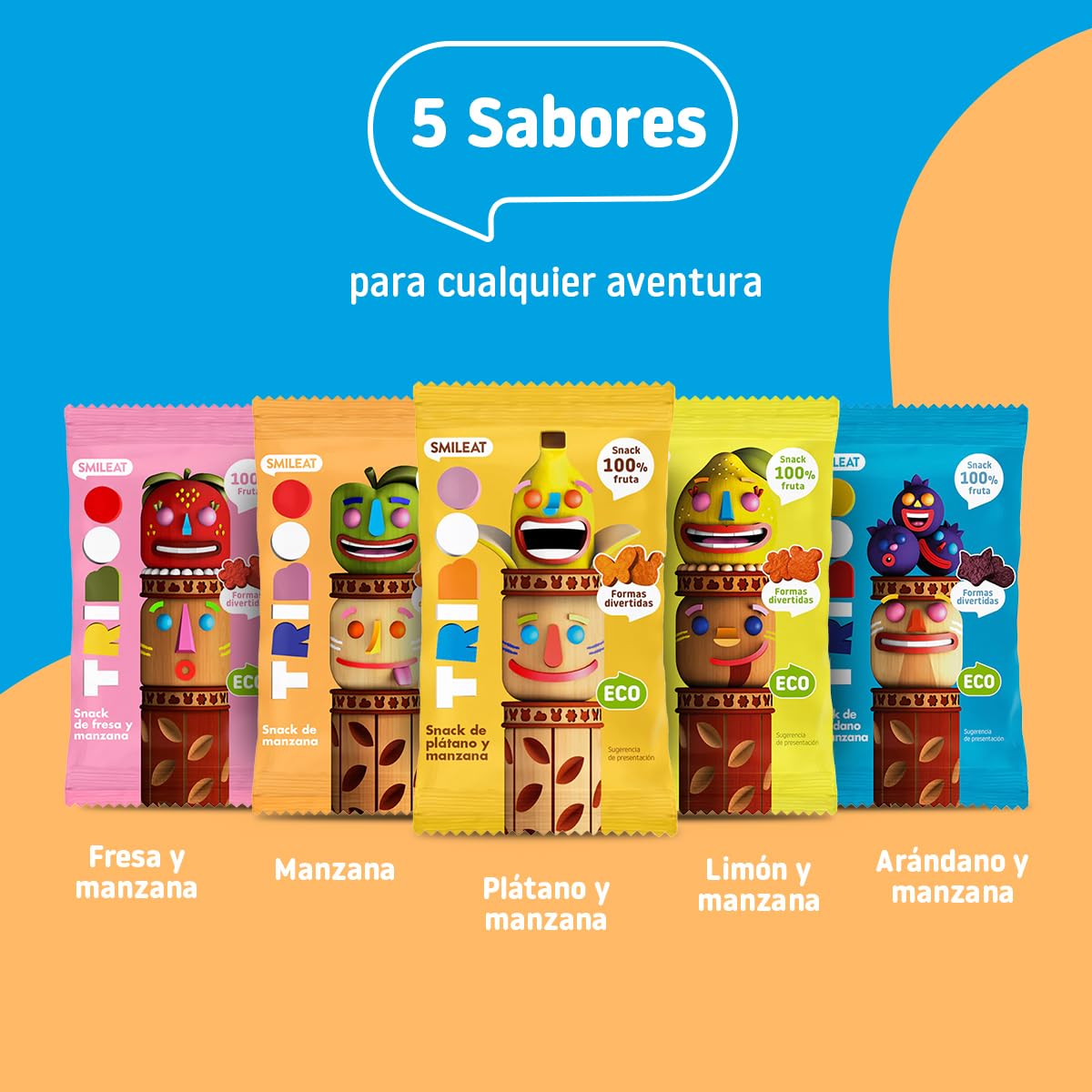 Smileat - Pack de 15 TRIBOO Snacks de Fruta sabor Manzana - Aperitivo para Niños - Alternativa a Gominolas y Chuches - Ideal para el Cole y Meriendas - 375g