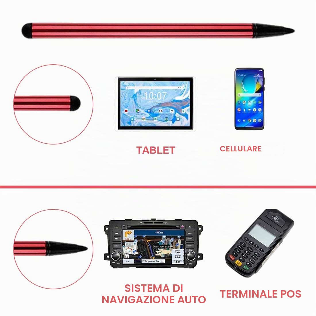 Confezione da 3 Penne Touch Screen Capacitiva Universale 2 in 1 per Tablet