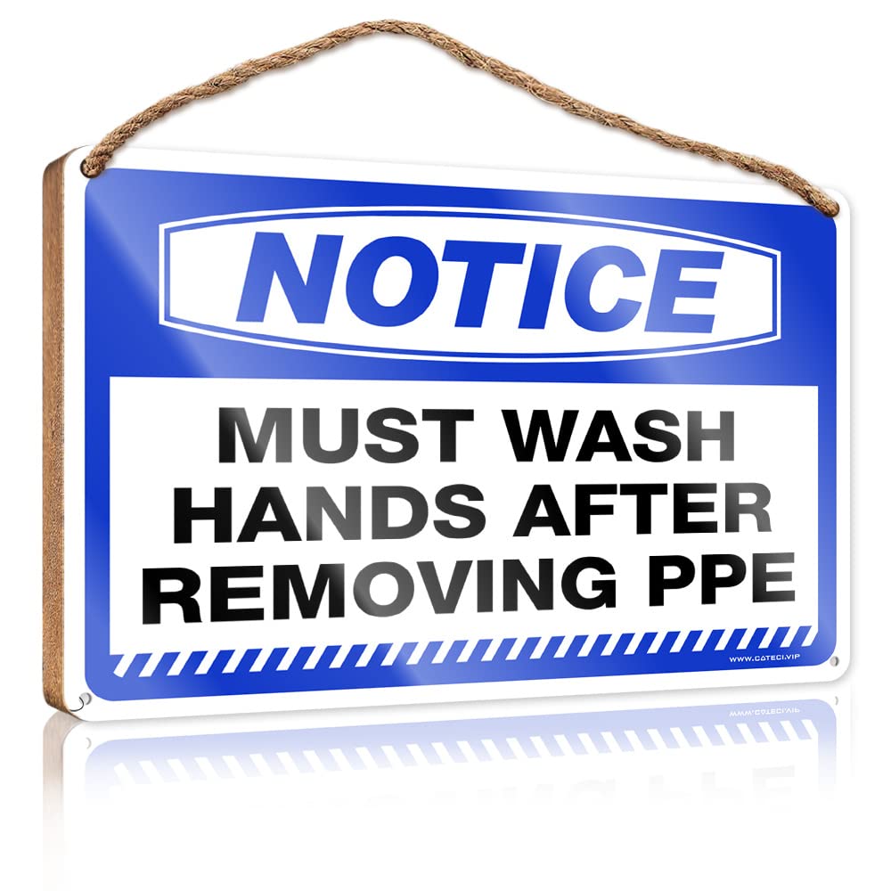 DTHA Wooden Hanging Sign Notice Must Wash Hands After Removing Ppe Wooden Sign Wall Hanging Decor Men Patio Bar Accessories(15X28CM)