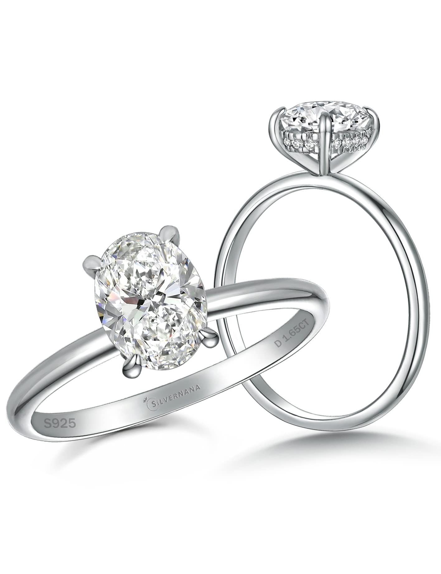 SILVERNANA Oval/Heart/Round Cut Moissanite Engagement Ring for Women 925 Sterling Silver D Color VVS1 Clarity Moissanite Promise Ring for Her Size 4-