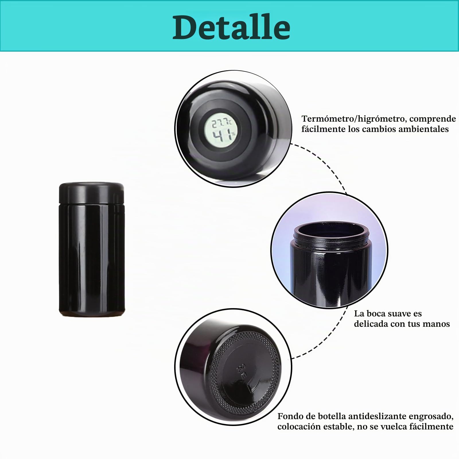 Tarro de cristal UV, hermético, a prueba de olores, para cocina, cristal con humedad digital, para café, té, especias, productos secos (250 ml)