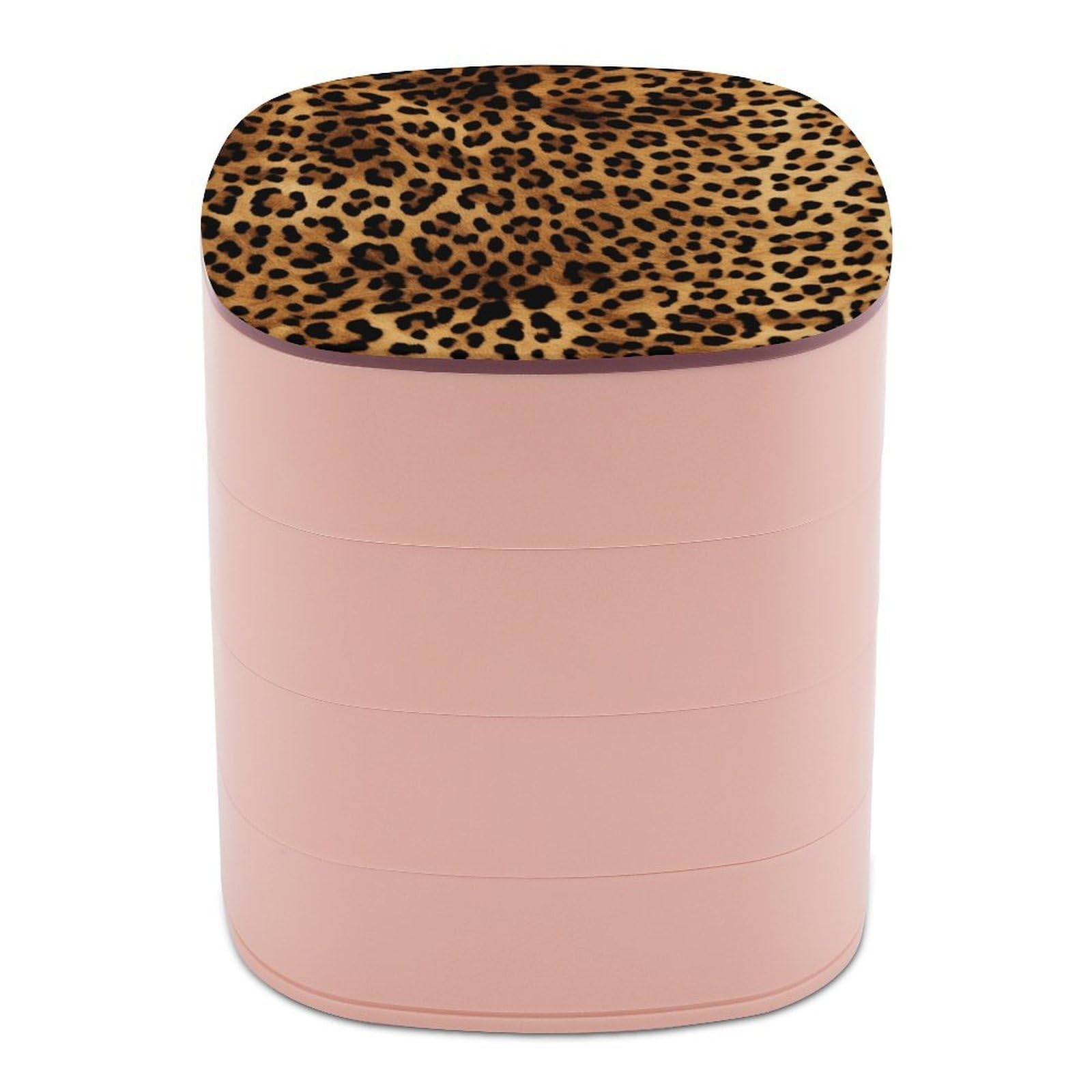 VstaDank Leopard Skin Jewelry Box with Mirror Travel Small Jewelry Case for Women 4-Layer Rotatable Jewelry Organizer Storage Box Portable Jewelry Storage Case for Rings Earrings