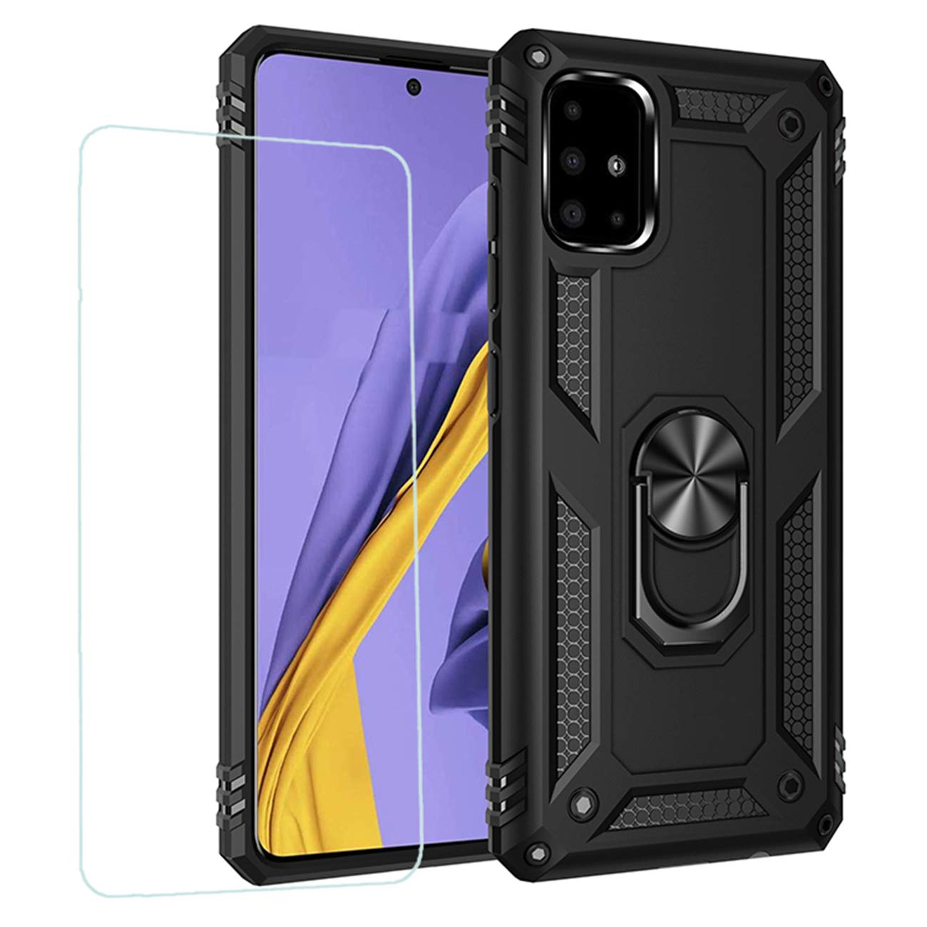Joytag compatibles para Funda Xiaomi Redmi 9，Carcasa +Cristal Templado Silicona TPU 360 Grados Anillo Giratorio magnético Soporte Caja del teléfono del Coche-Negro — view 38