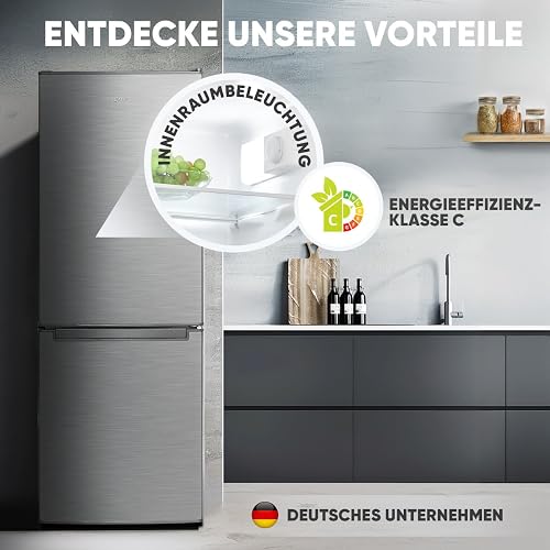Bomann, Réfrigérateur et Congélateur 173L Inox KG7359 - Réfrigérateur 121L, Congélateur 52L, Éclairage LED, Contrôle Température, Alarme Ouverture, Économie Énergie, Dimensions 142,5x49,5x56 cm - 7