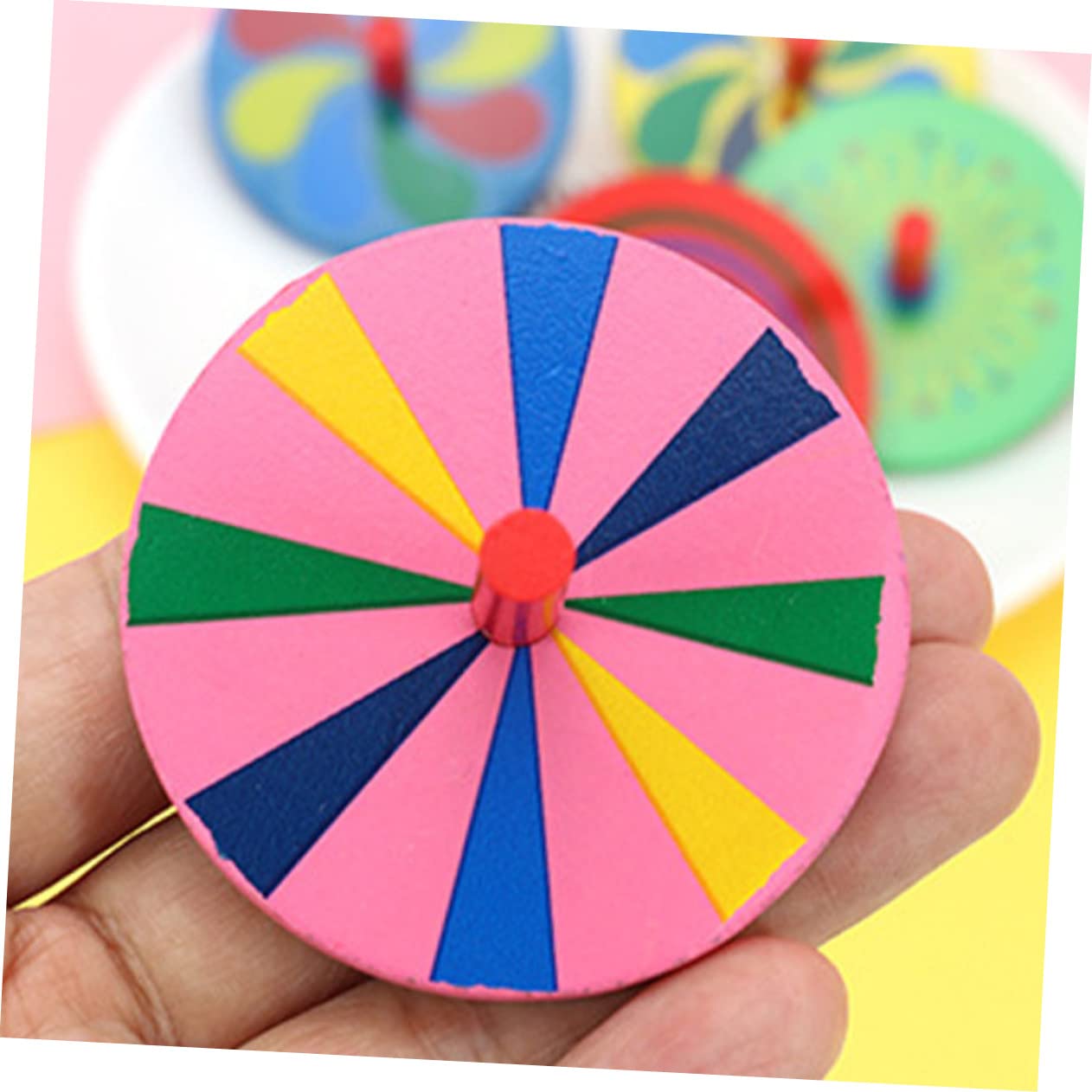 Kisangel 12Pcs Wooden Gyro Colorful Hand Spinning Tops for Educational Playthings to Enhance Hand Eye Coordination Fun Portable for Preschool Learning Activities