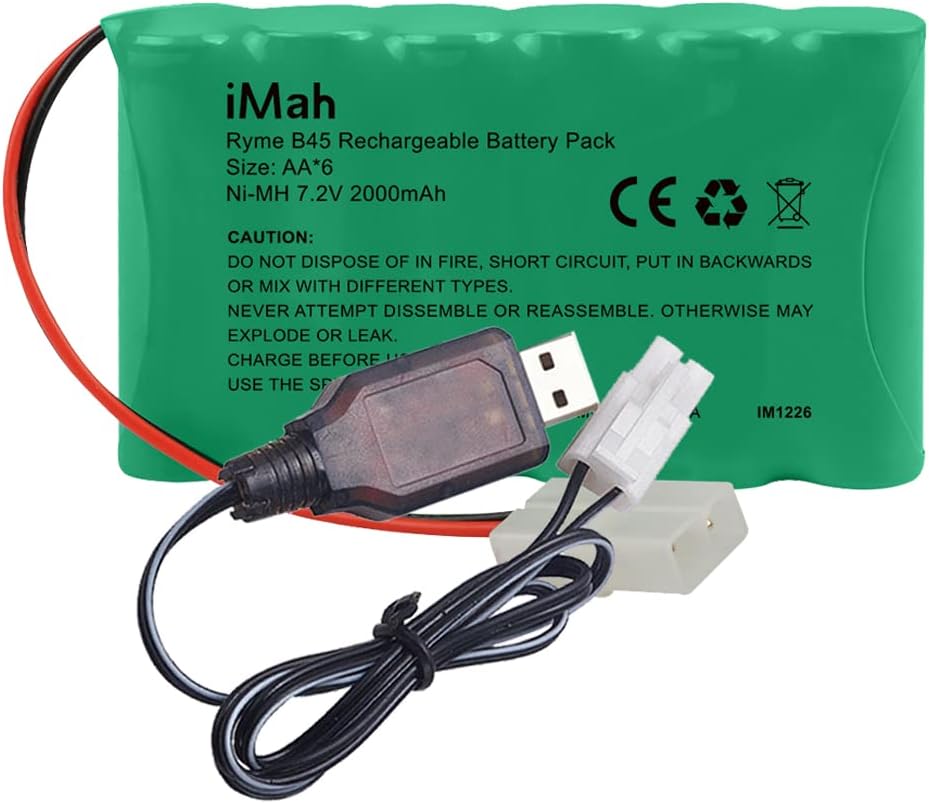 iMah AA 7.2V RC Battery Pack with USB Battery Charger Standard Tamiya Plug for Remote Control Cars | 7.2V 2000mAh Ni-MH High Capacity