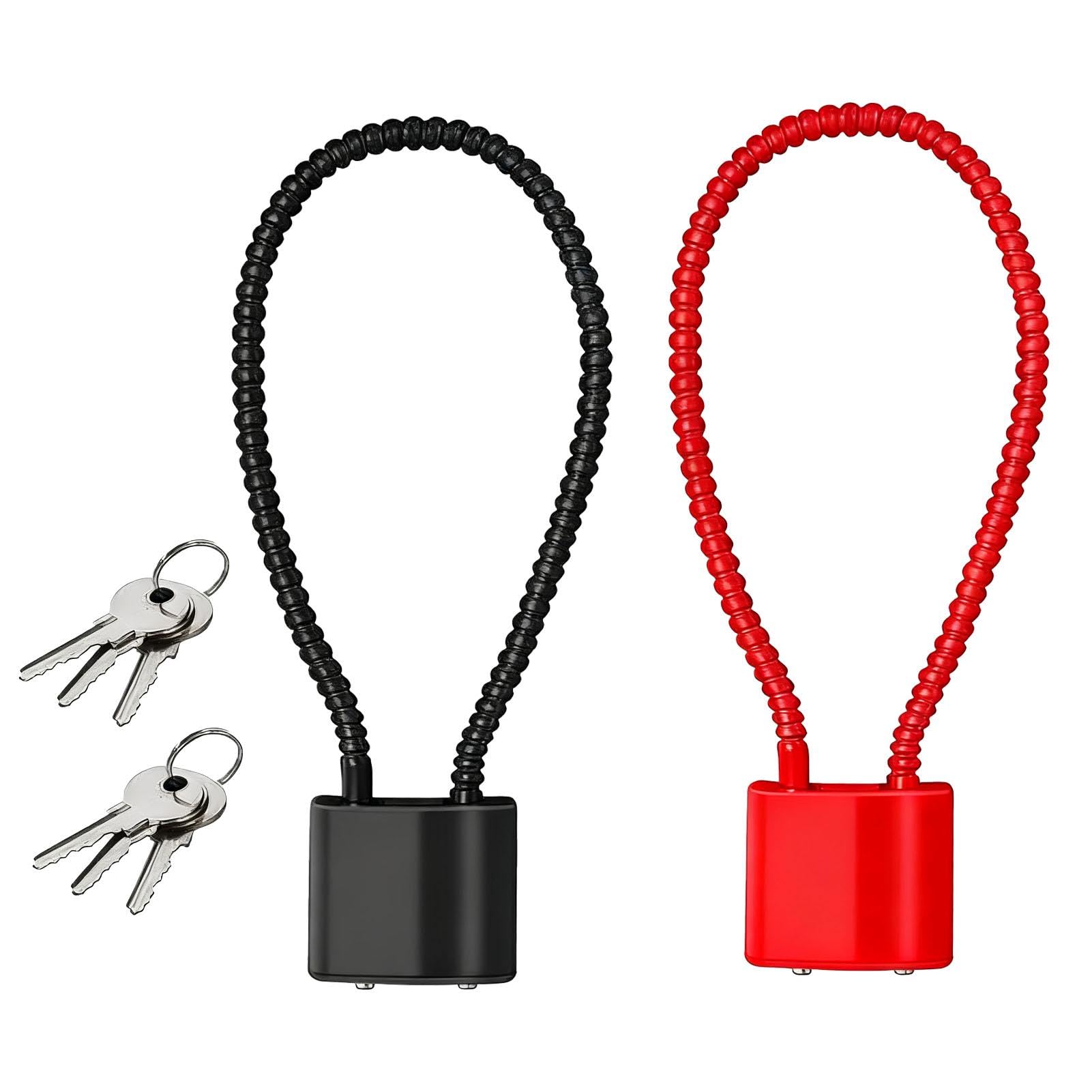 2 Pcs Steel Rope Padlocks with Keys, Robust Long Shackle Padlock, Steel Rope Padlocks for Wheelie Bin Bicycle Suitcase Gate Gym Locker