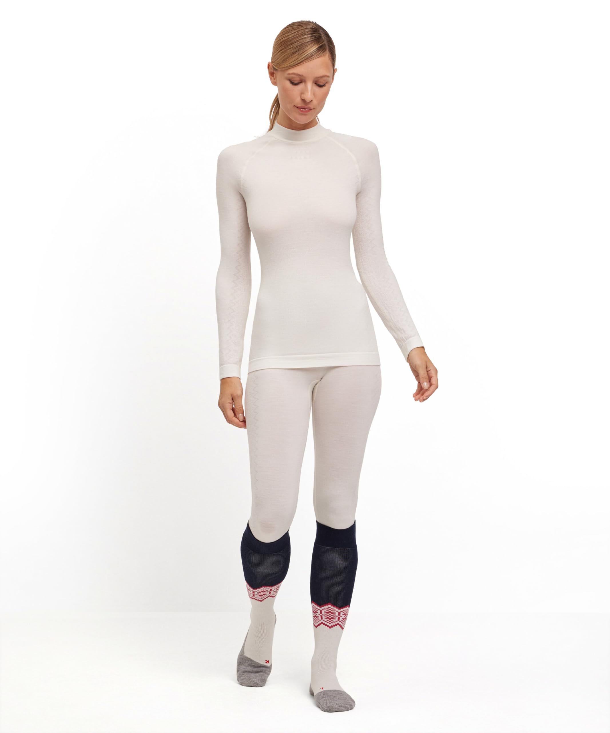 FALKE Kobiety Warstwa podstawowa (góra) Wool-Tech Round Neck W L/s Sh Wełna Materiał funkcjonalny szybkoschnące ciepłe 1 Sztuka, Biały Off-White 2040 Trend, L