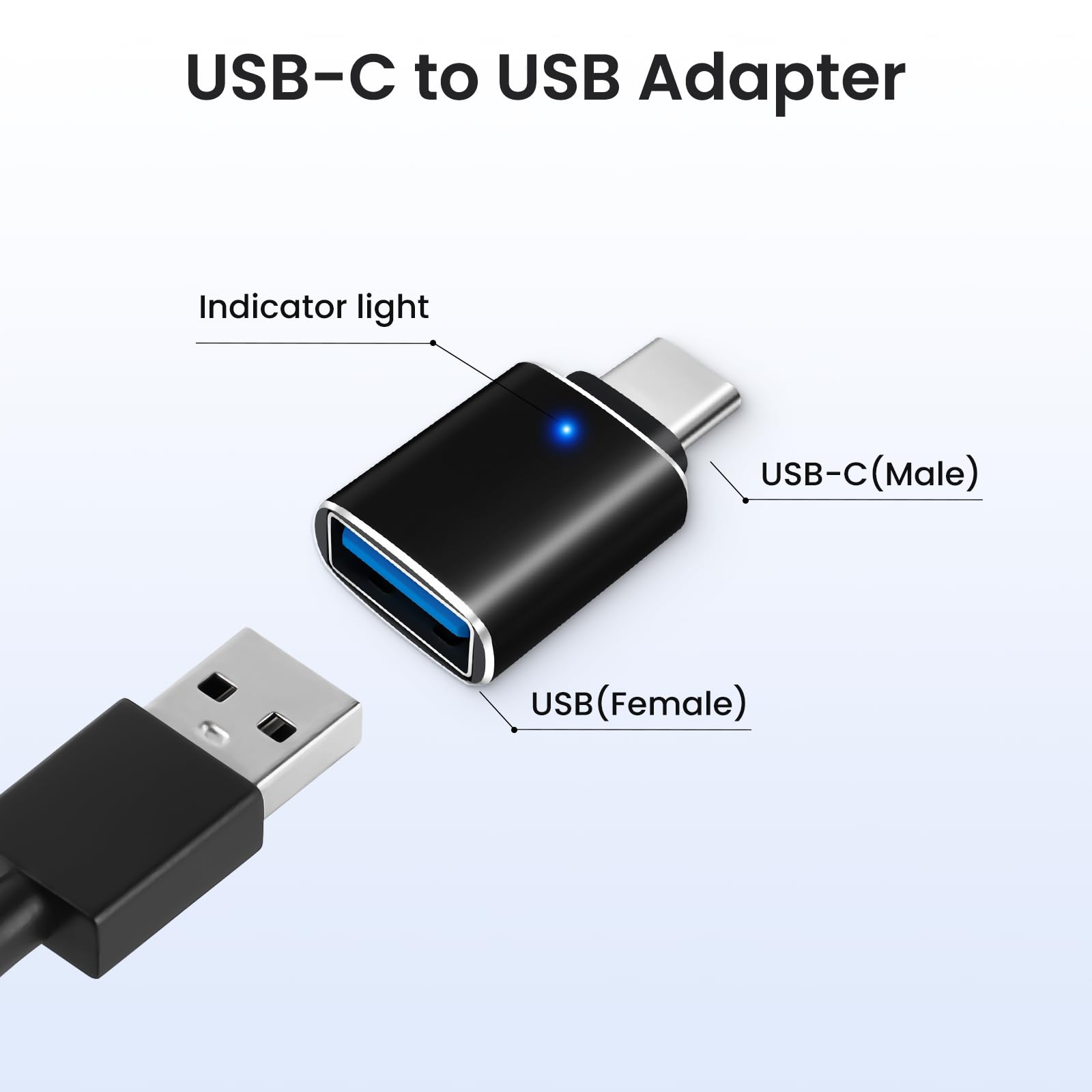 Adattatore da USB-C a USB-A Set da 2, USB C Maschio a USB 3.0 Femmina, Supporto OTG Nero
