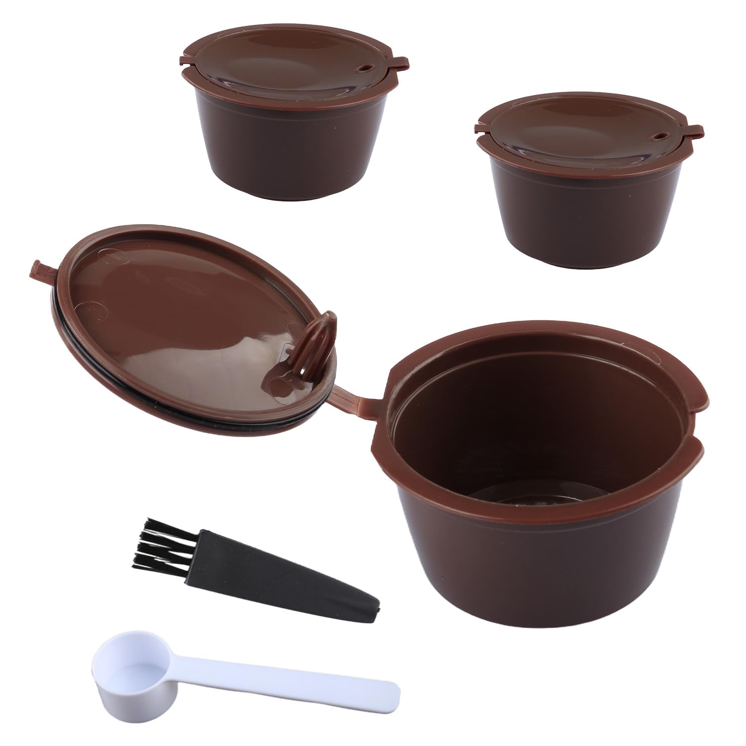 Wellrun 3pcs Coffee Capsule for Dolce Gusto,Reusable Coffee Capsules Pods with 1 Spoon and 1 Cleaning Brush,for Home and Office Use