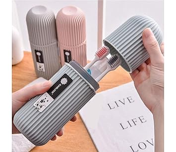 (Pack of 1) Capsule Shape Travel Toothbrush Holder Toothpaste Case Holder Portable Toothbrush Storage Plastic Toothbrush Holder-Mulitcolor