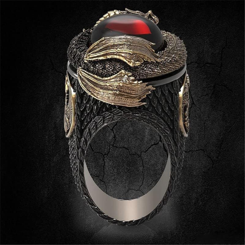 Two Tone Vintage Punk Dragon Red Stone Ring for Men, Gothic Dragon Totem Ring Iced Out Dragon Animal Ring for Boys (10) - Image 4