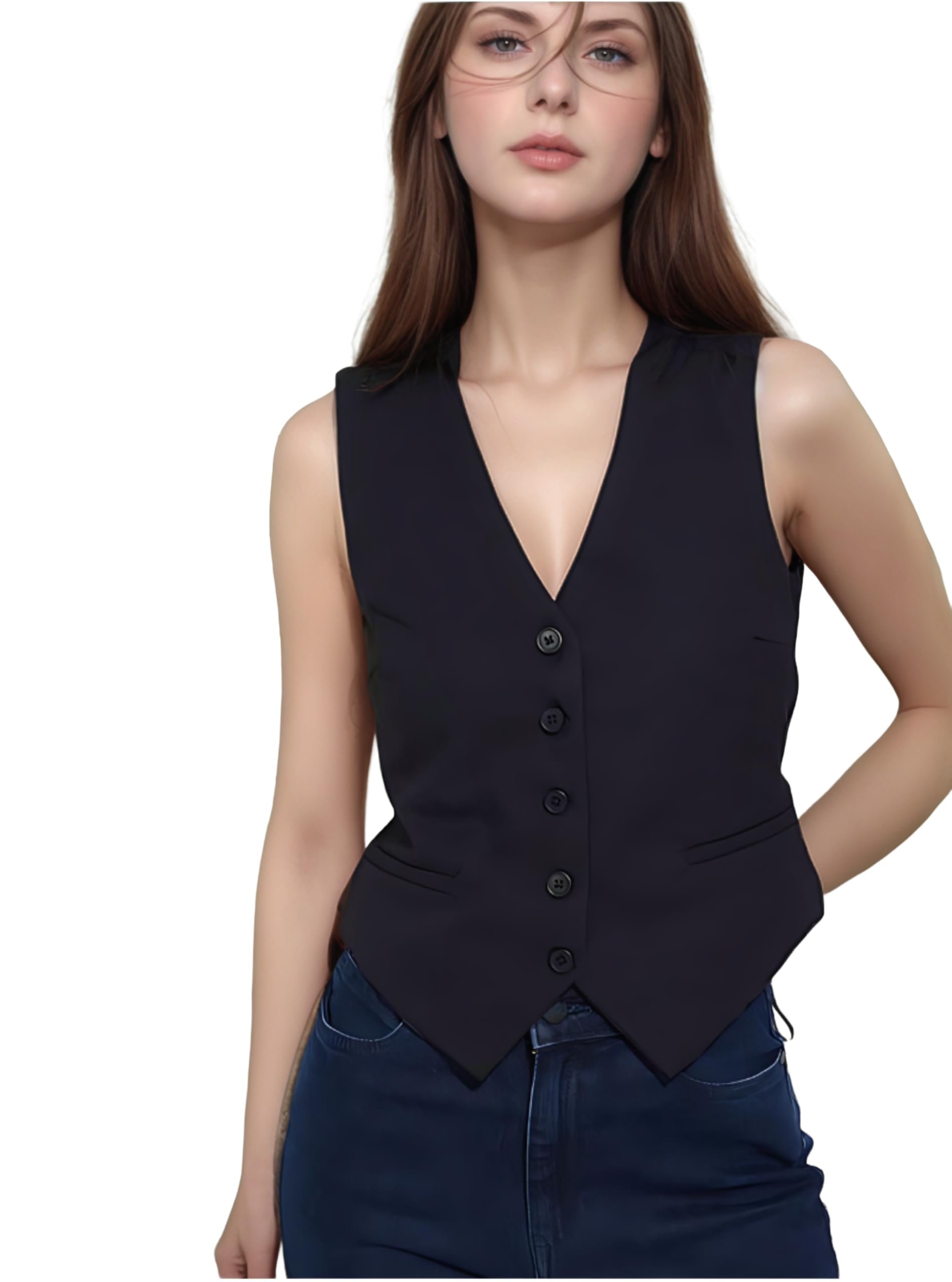 Sleeveless Women V Neck Waistcoat – Premium Lightweight Stretch Fabric, For Casual, Formal, Office & Wedding