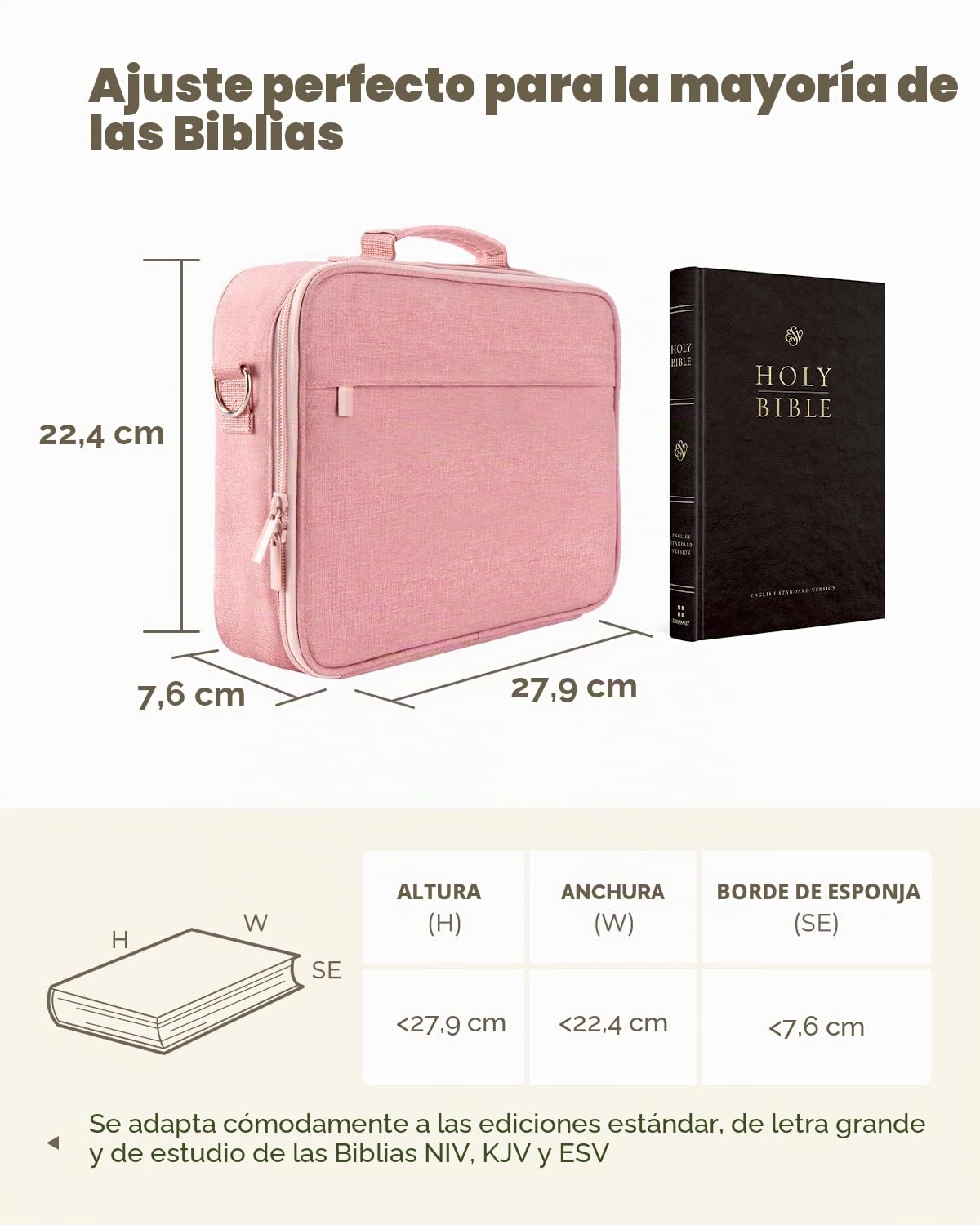 WEMATE Funda para Biblia de gran capacidad, bolsa impermeable para suministros de estudio con asa de doble capa y correa para el hombro, bolsa para mujeres, niñas, adolescentes y cristianos (rosa)