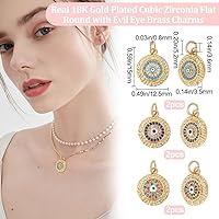Vista 30 de Beebeecraft 5Pcs/Box Evil Eye Charms 18K Gold Plated Brass Flat Round with Blue Cubic Zirconia Turkish Evil Eye Pendants Jewelry Making Findings for