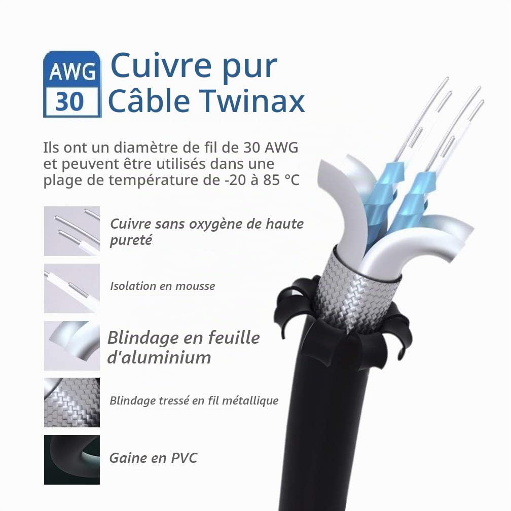 HiFiber Câble SFP+ DAC 10G 1m, Twinax Passif en Cuivre, 4 pièces | Compatible avec Cisco,Ubiquiti UniFi,Netgear,TP-Link pour Commutateur,Carte Réseau (NIC), Serveur et NAS