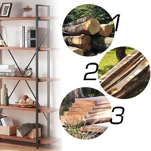 Miniatura 3 de HSH Estantería de madera maciza de 5 niveles, librero de madera real natural, estantería etagere industrial rústica vintage, estante abierto de