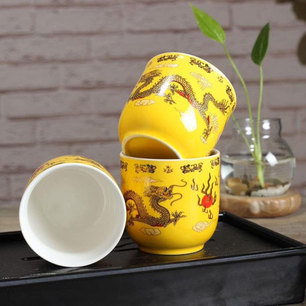 Ceramic Teapot With 6 Tea Cups Stainless Filter Wire Infuser for Home Office Tea Set (Dragon)